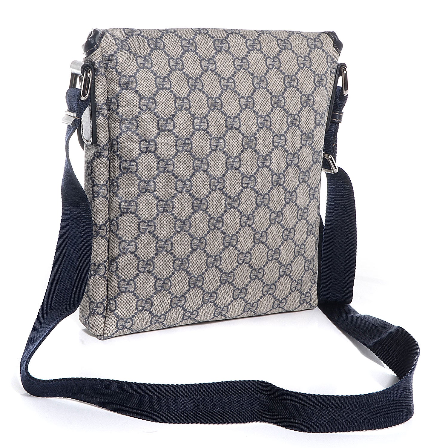 Gucci GG Plus Monogram Sellieria Calfskin Small Flap Messenger Bag Beige Blue 3 of 9