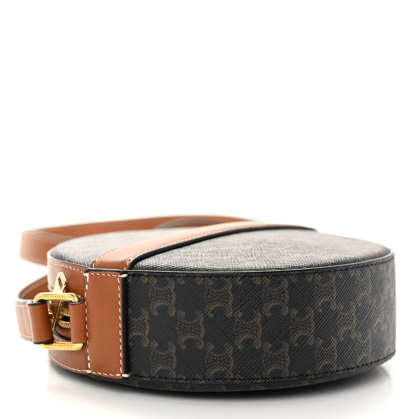 Lambskin Triomphe Canvas Round Purse On Strap Black Tan