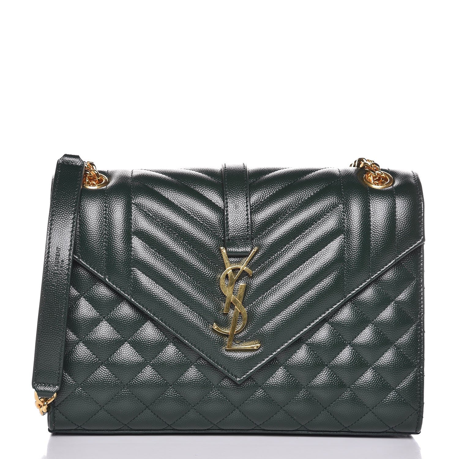 Saint Laurent Grain De Poudre Textured Mixed Matelasse Medium Triquilt Monogram Satchel Vert Fonce 1 of 9