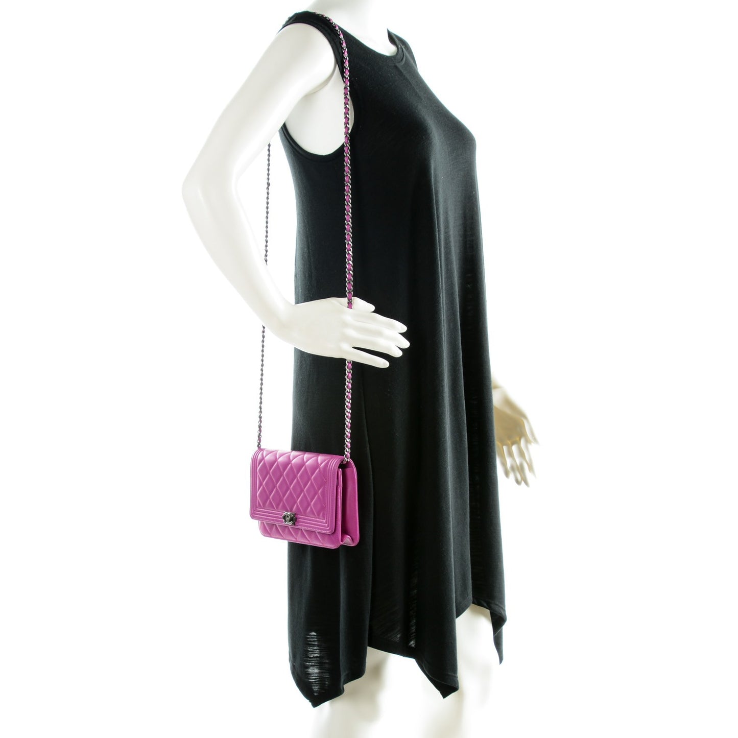 Lambskin Quilted Boy Wallet On Chain WOC Fuchsia