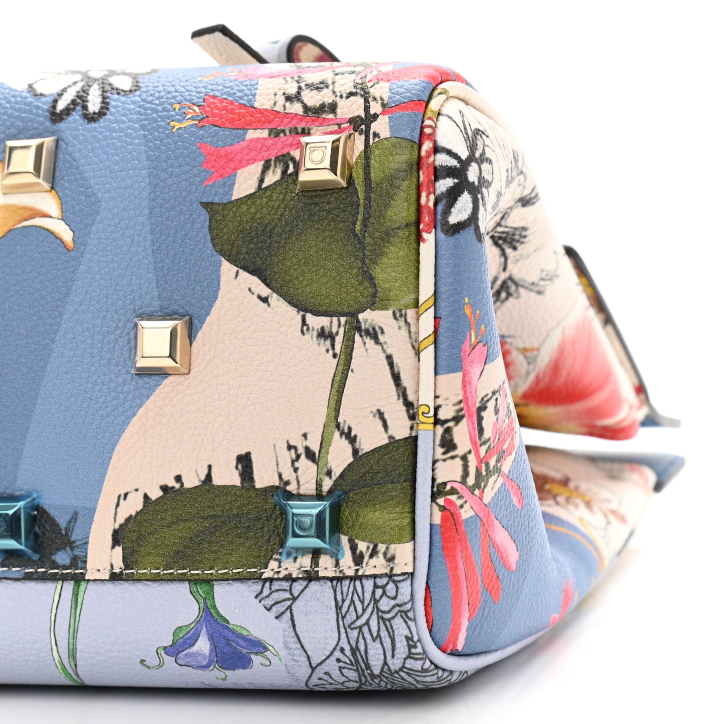 Calfskin Floral Print The Studio Bag Slate Blue