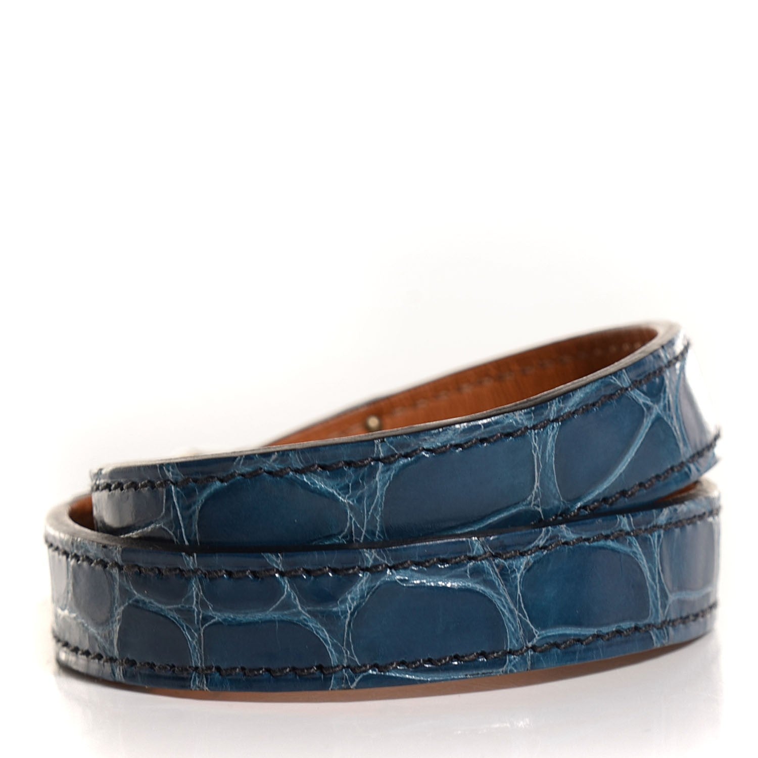 Hermes Shiny Alligator Kelly Double Tour Bracelet Small Blue Jean 3 of 7
