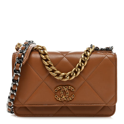 Chanel Lambskin Quilted Chanel 19 Wallet On Chain WOC Brown 1 of 8