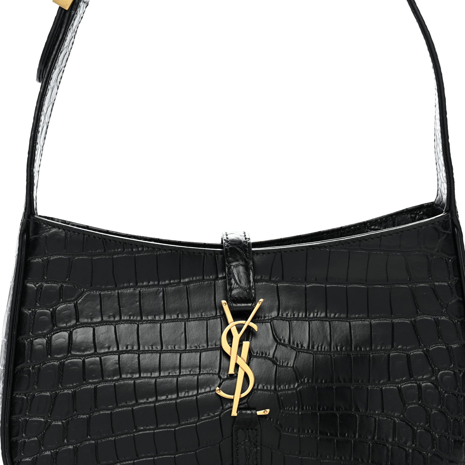 Saint Laurent Calfskin Crocodile Embossed LE 5 A 7 Hobo Black 7 of 11