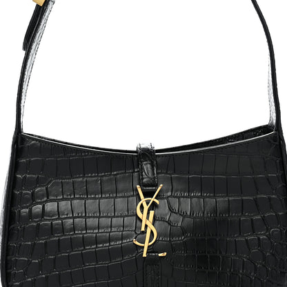 Saint Laurent Calfskin Crocodile Embossed LE 5 A 7 Hobo Black 7 of 11