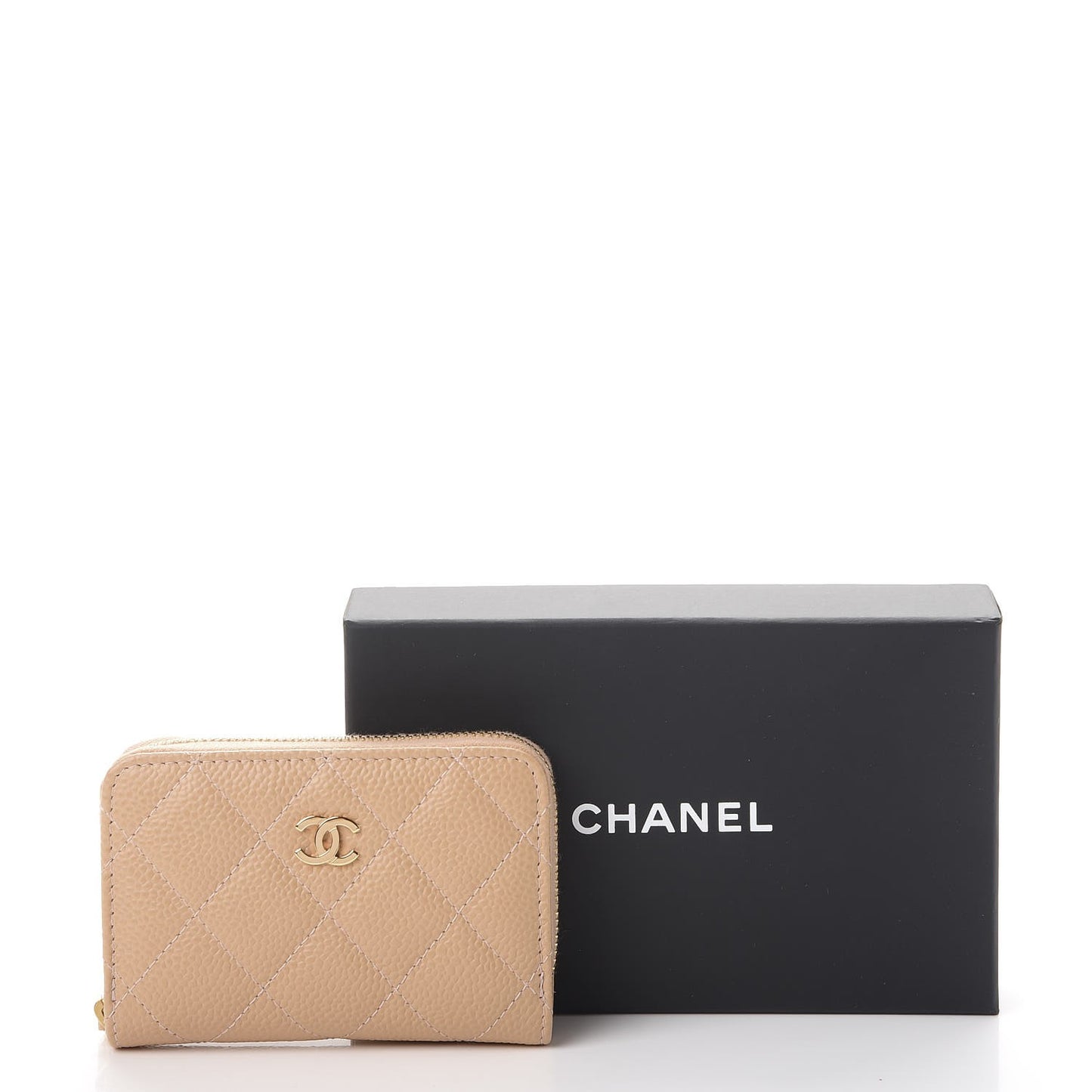 Caviar Quilted Zip Around Coin Purse Beige Clair