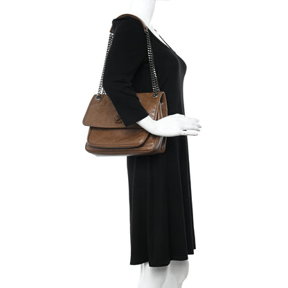 Saint Laurent Crinkled Calfskin Matelasse Monogram Medium Niki Chain Satchel Tan Brown 2 of 10