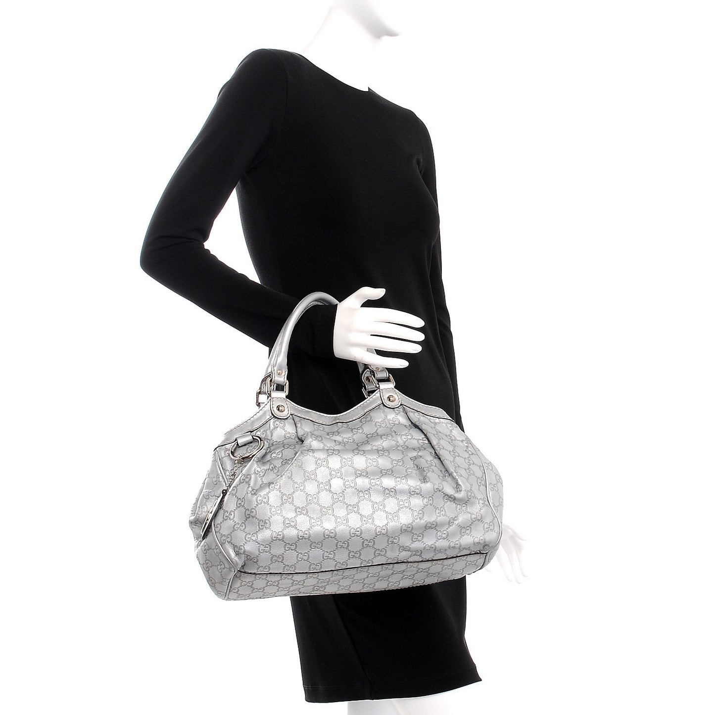 Guccissima Medium Sukey Tote Silver