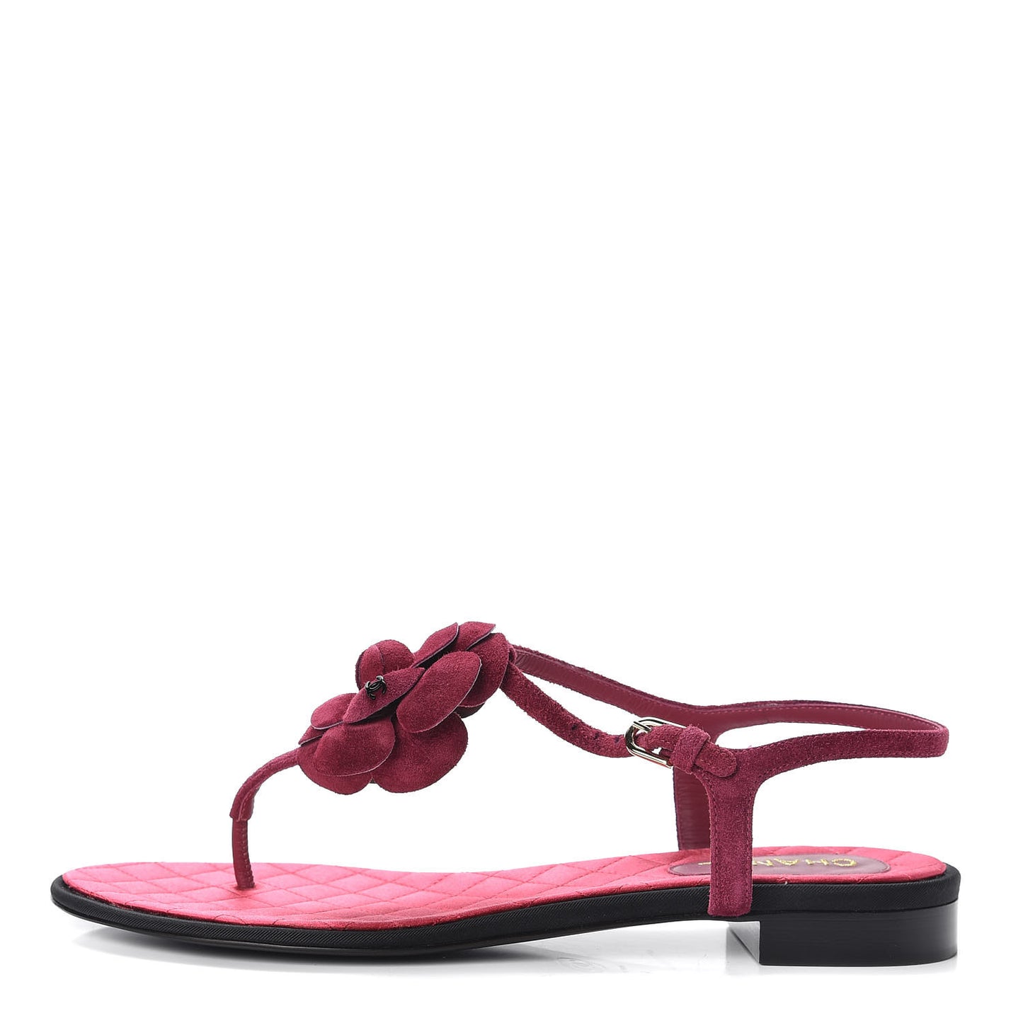 Suede Calfskin Camellia Thong Sandals 41 Dark Pink