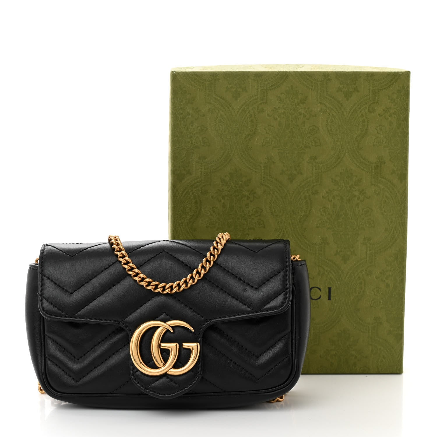 Gucci Calfskin Matelasse Super Mini GG Marmont Shoulder Bag Black 10 of 10