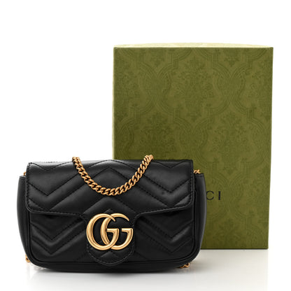 Gucci Calfskin Matelasse Super Mini GG Marmont Shoulder Bag Black 10 of 10