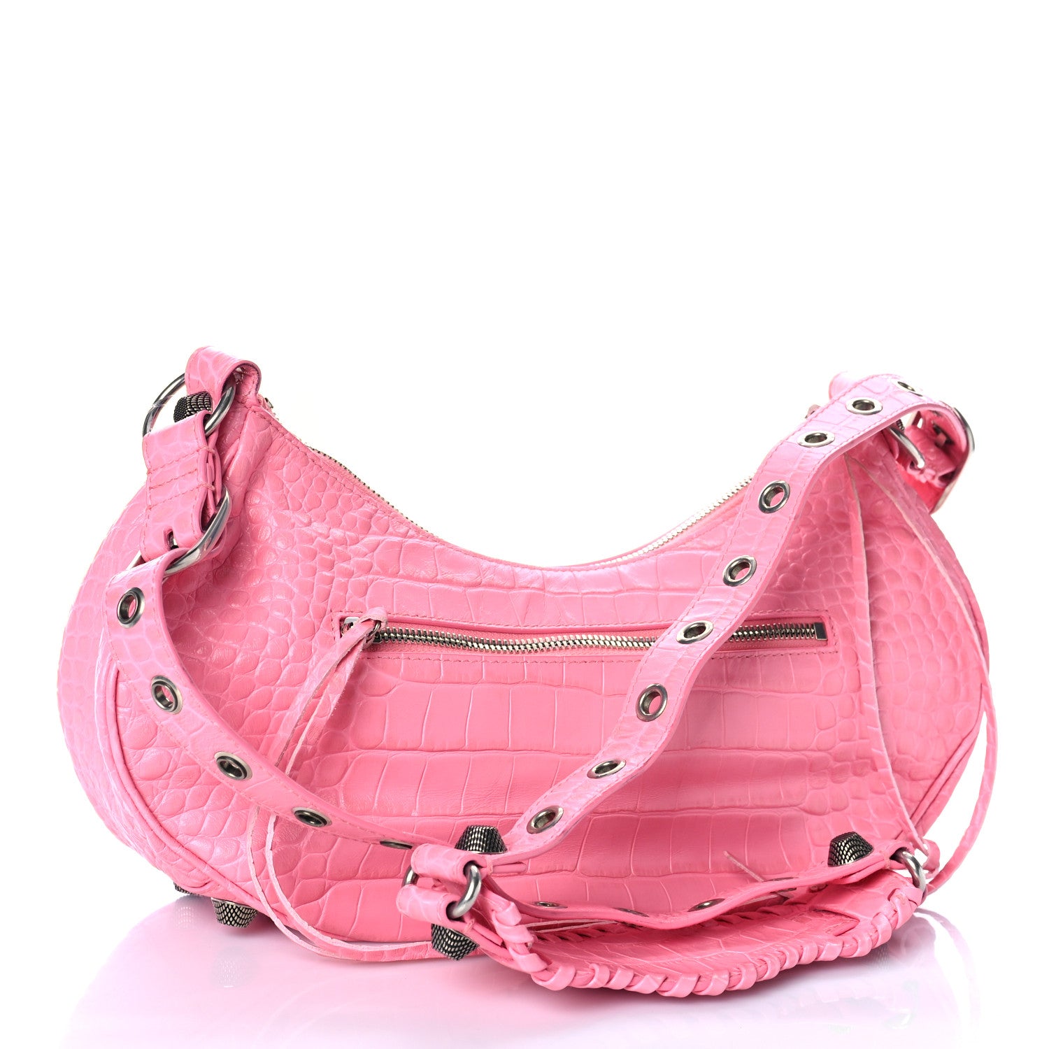 Balenciaga Extra Supple Calfskin Crocodile Embossed Small Le Cagole Shoulder Bag Sweet Pink 3 of 9