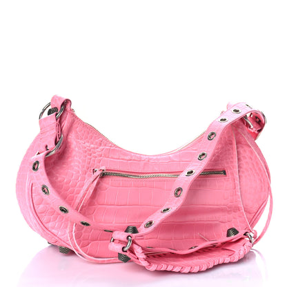Balenciaga Extra Supple Calfskin Crocodile Embossed Small Le Cagole Shoulder Bag Sweet Pink 3 of 9