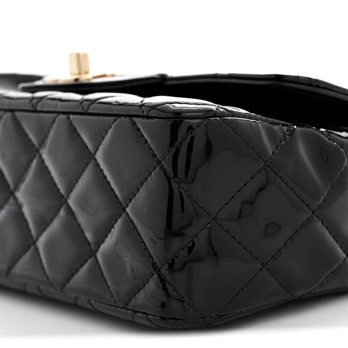 Patent Calfskin Quilted Mini Rectangular Flap Black