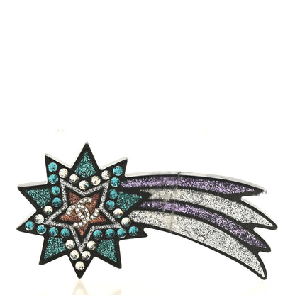 Chanel Glittered Resin Strass Shooting Star Brooch Black Purple Green 1 of 5