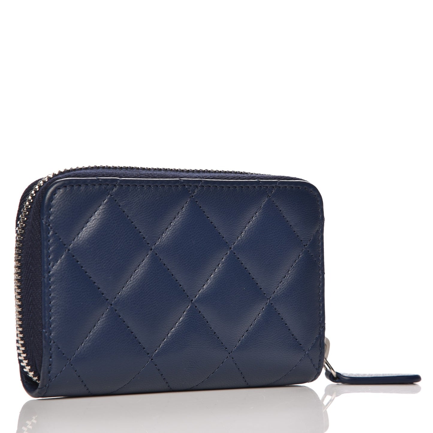 Lambskin Quilted Zip Around Coin Purse Wallet Blue