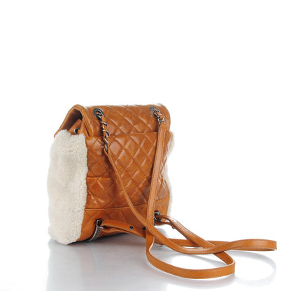 Chanel Glazed Calfskin Shearling Quilted Small Mountain Backpack Brown 3 of 9