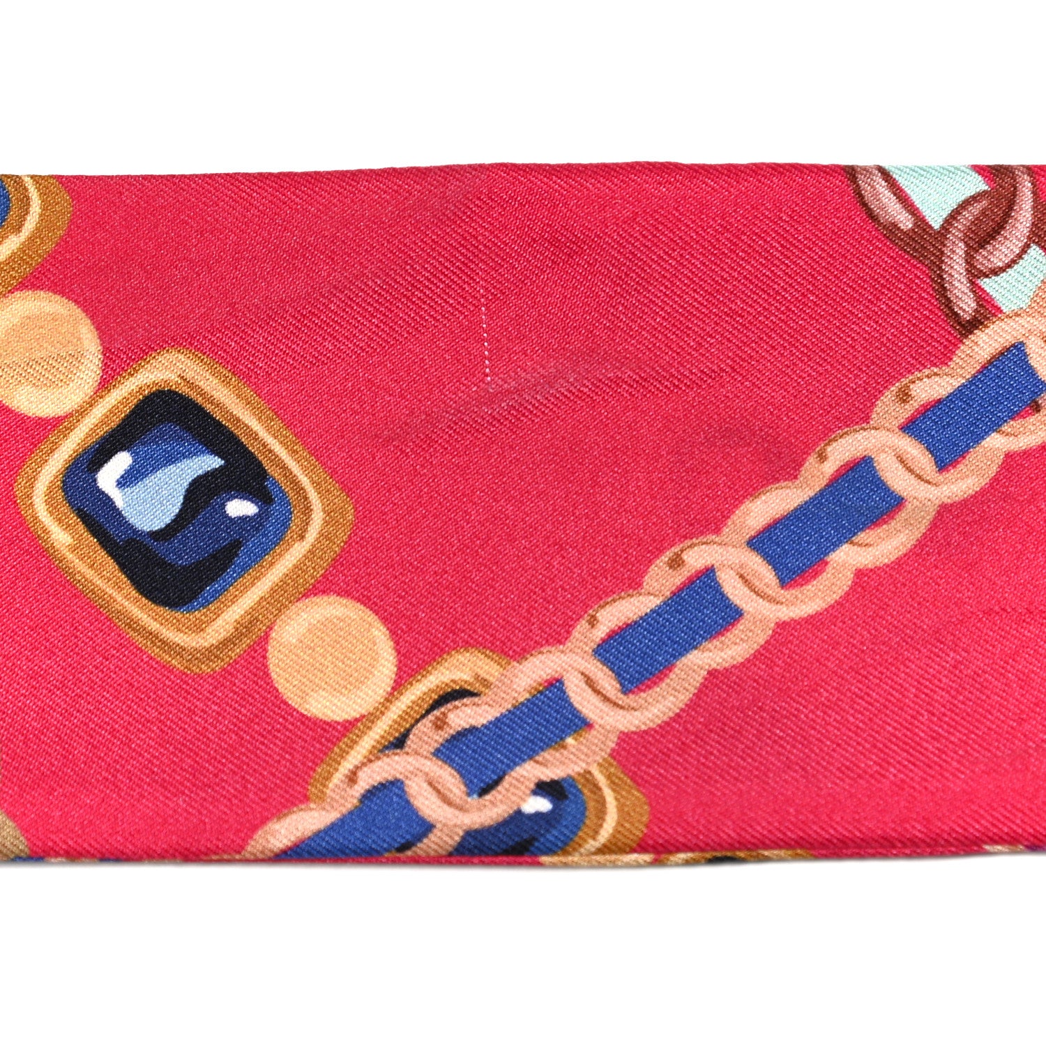 Chanel Silk Pearl CC Chain Slim Bandeau Scarf Red 5 of 5