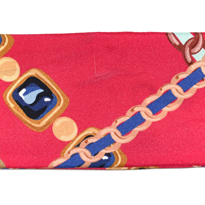 Chanel Silk Pearl CC Chain Slim Bandeau Scarf Red 5 of 5