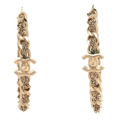Chanel Metal CC Turnlock Chain Hoop Earrings Gold 1 of 5