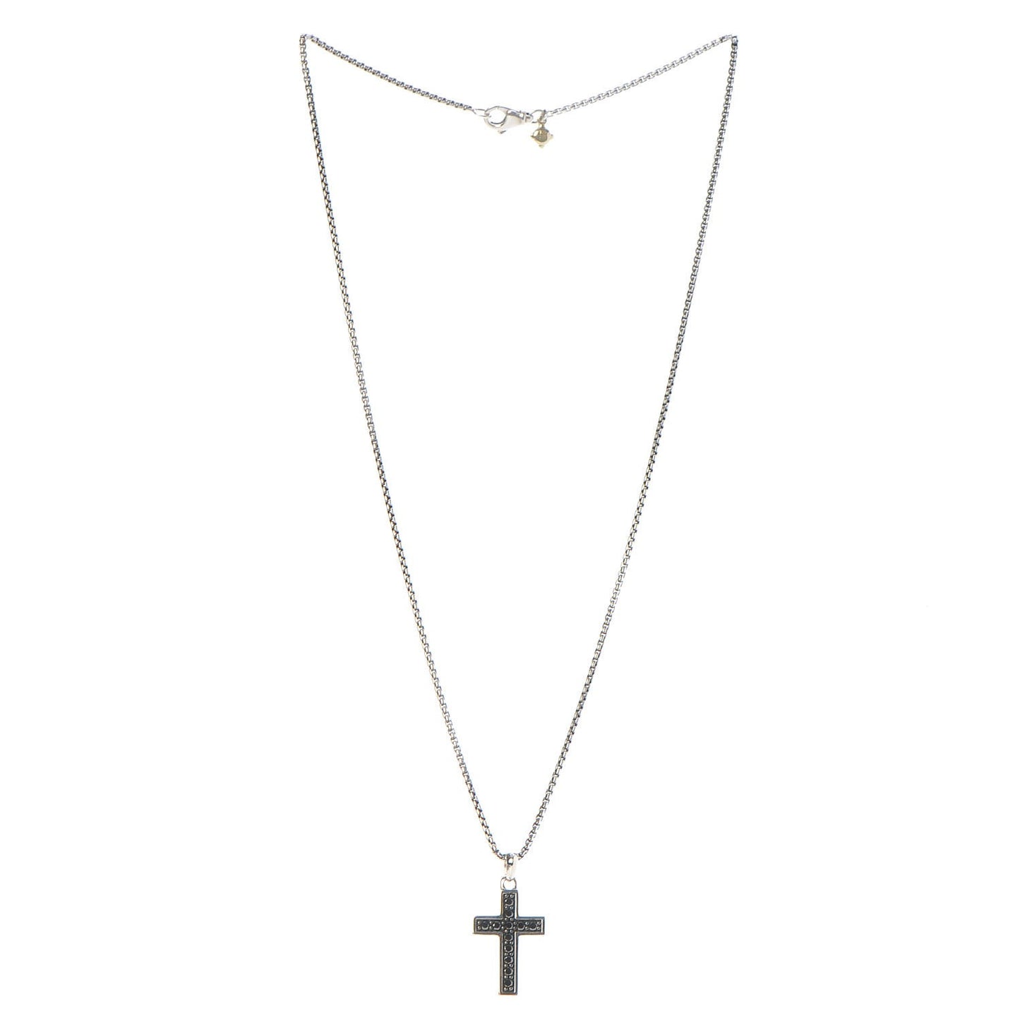 Sterling Silver 14K Yellow Gold Black Diamond Cross Pendant Necklace