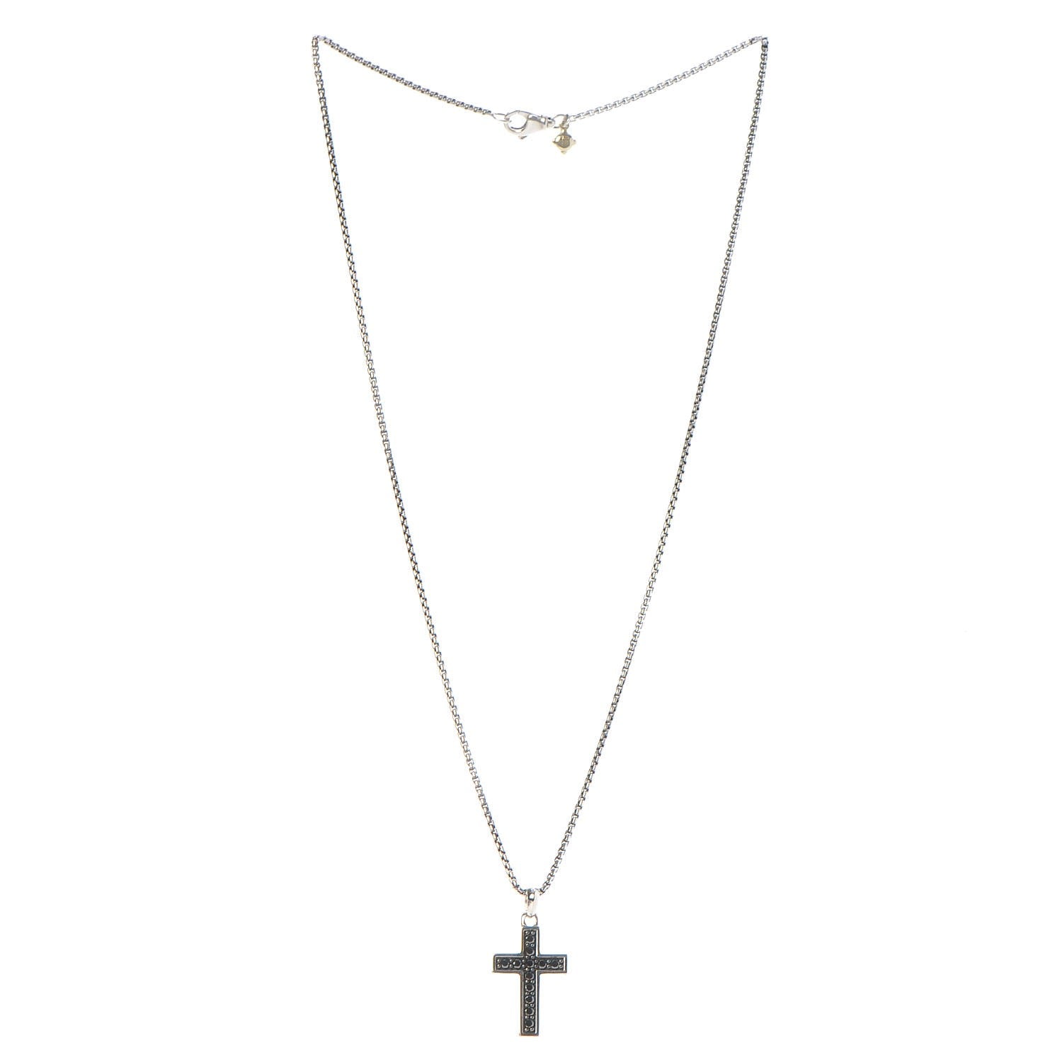 David Yurman Sterling Silver 14K Yellow Gold Black Diamond Cross Pendant Necklace 5 of 8