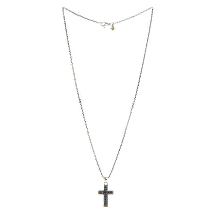 David Yurman Sterling Silver 14K Yellow Gold Black Diamond Cross Pendant Necklace 5 of 8