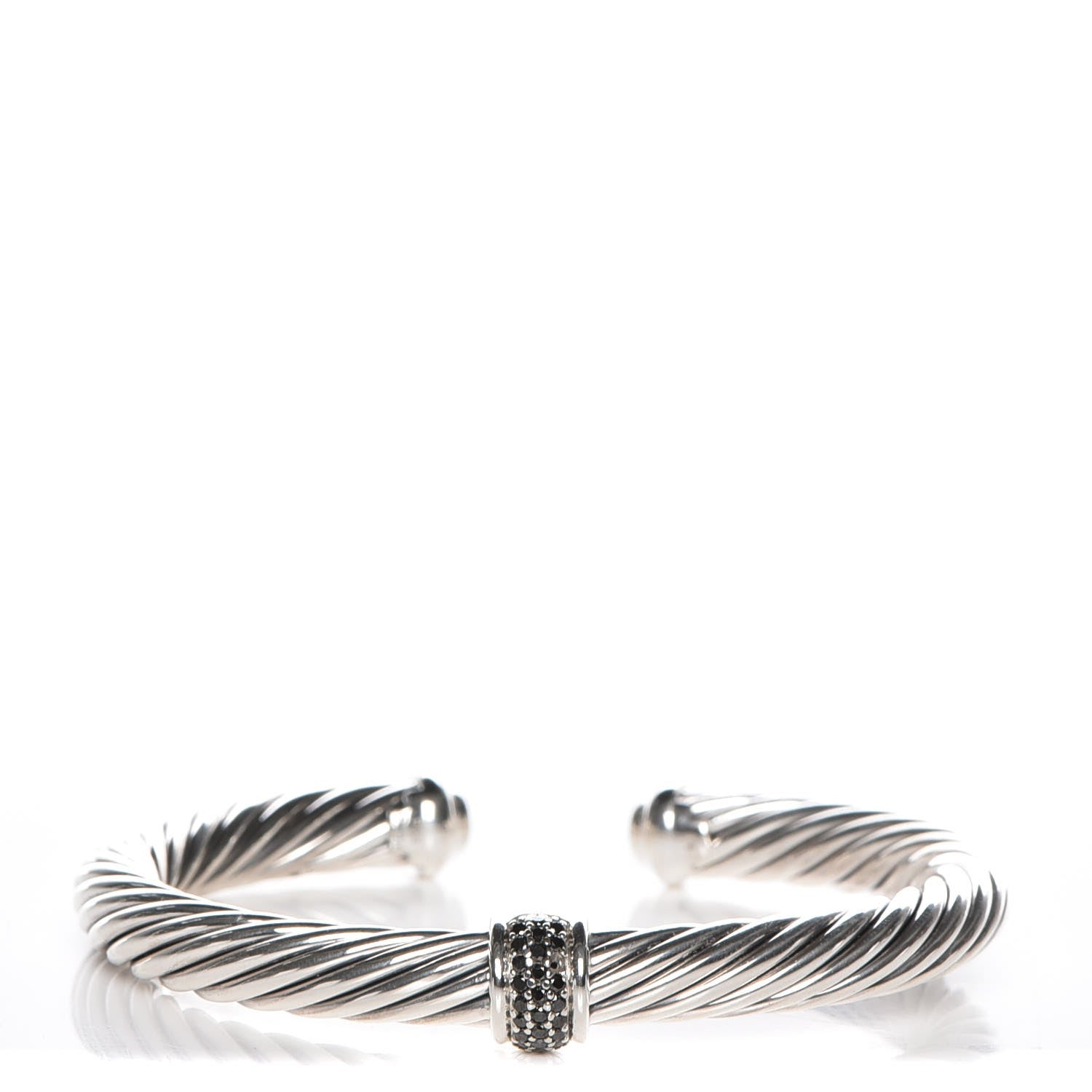 David Yurman Sterling Silver Black Diamond 7mm Cable Classics Station Bracelet 1 of 5