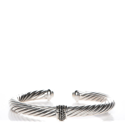 David Yurman Sterling Silver Black Diamond 7mm Cable Classics Station Bracelet 1 of 5