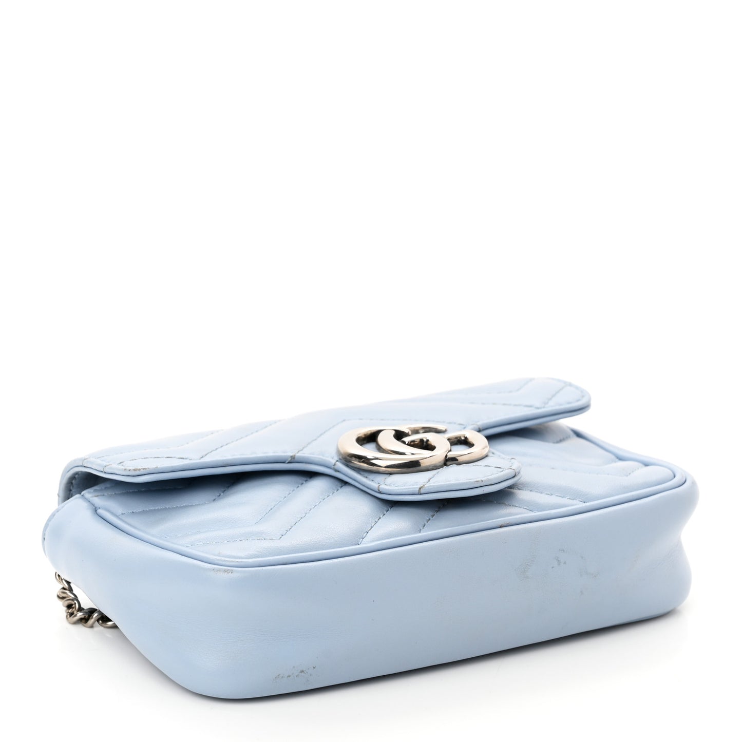 Calfskin Matelasse Super Mini GG Marmont Shoulder Bag Porcelain Light Blue