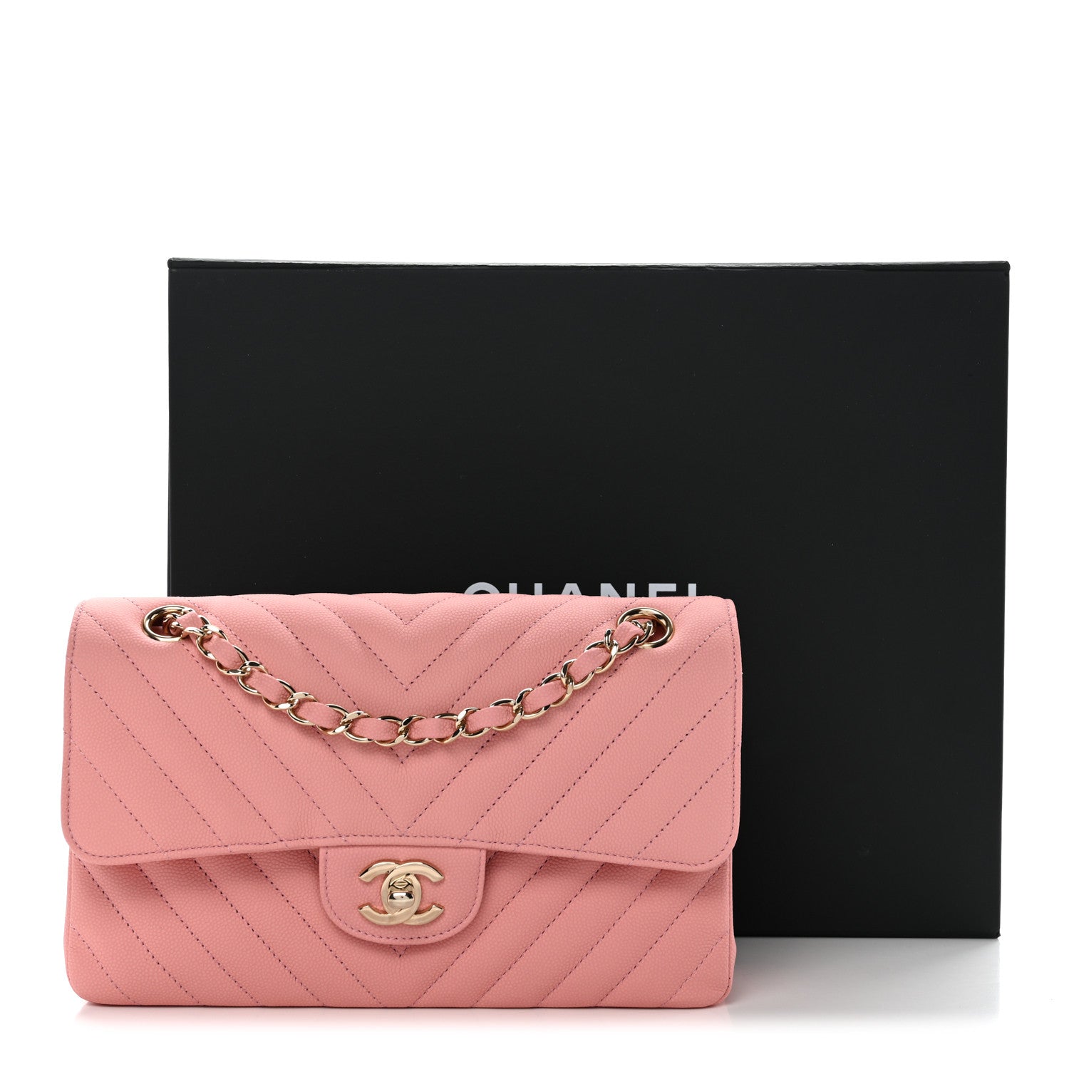 Chanel Caviar Chevron Quilted Small Double Flap Pink 11 of 11