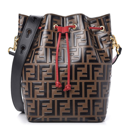 Fendi Vitello Grace F is Fendi Bi-Color FF 1974 Embossed Grande Mon Tresor Bucket Bag Maya Black Fragola 1 of 10