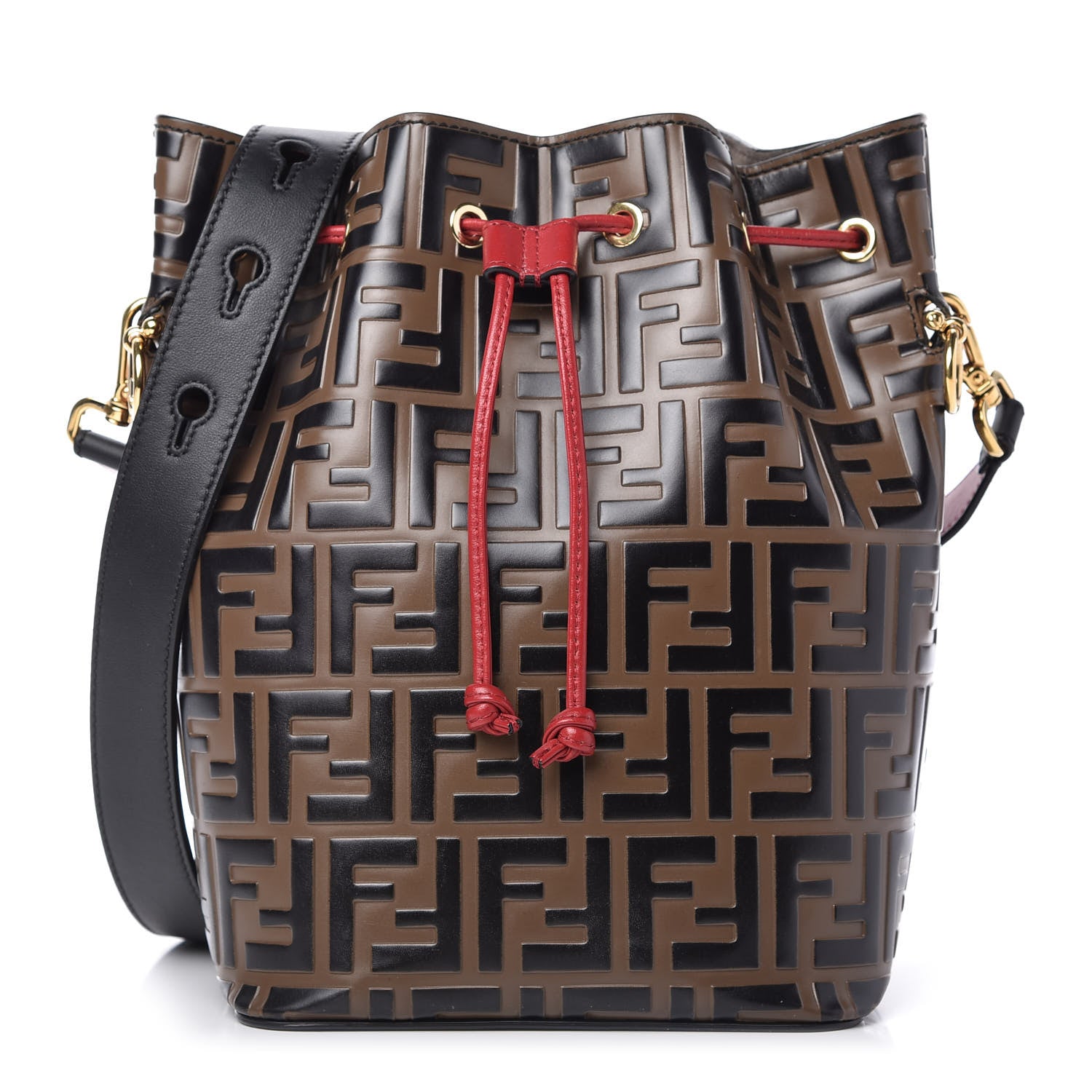 Fendi Vitello Grace F is Fendi Bi-Color FF 1974 Embossed Grande Mon Tresor Bucket Bag Maya Black Fragola 1 of 10