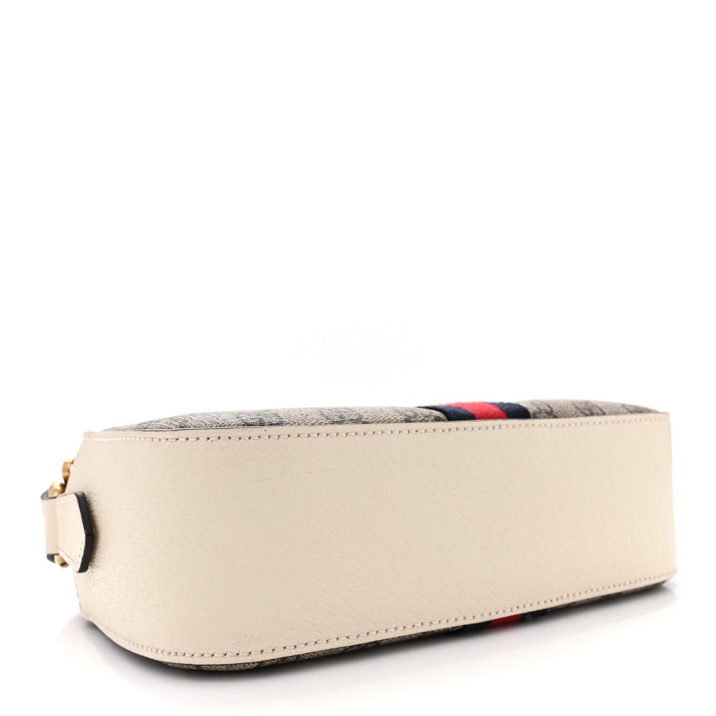 GG Supreme Monogram Textured Calfskin Web Small Ophidia Camera Bag Beige Ebony Mystic White