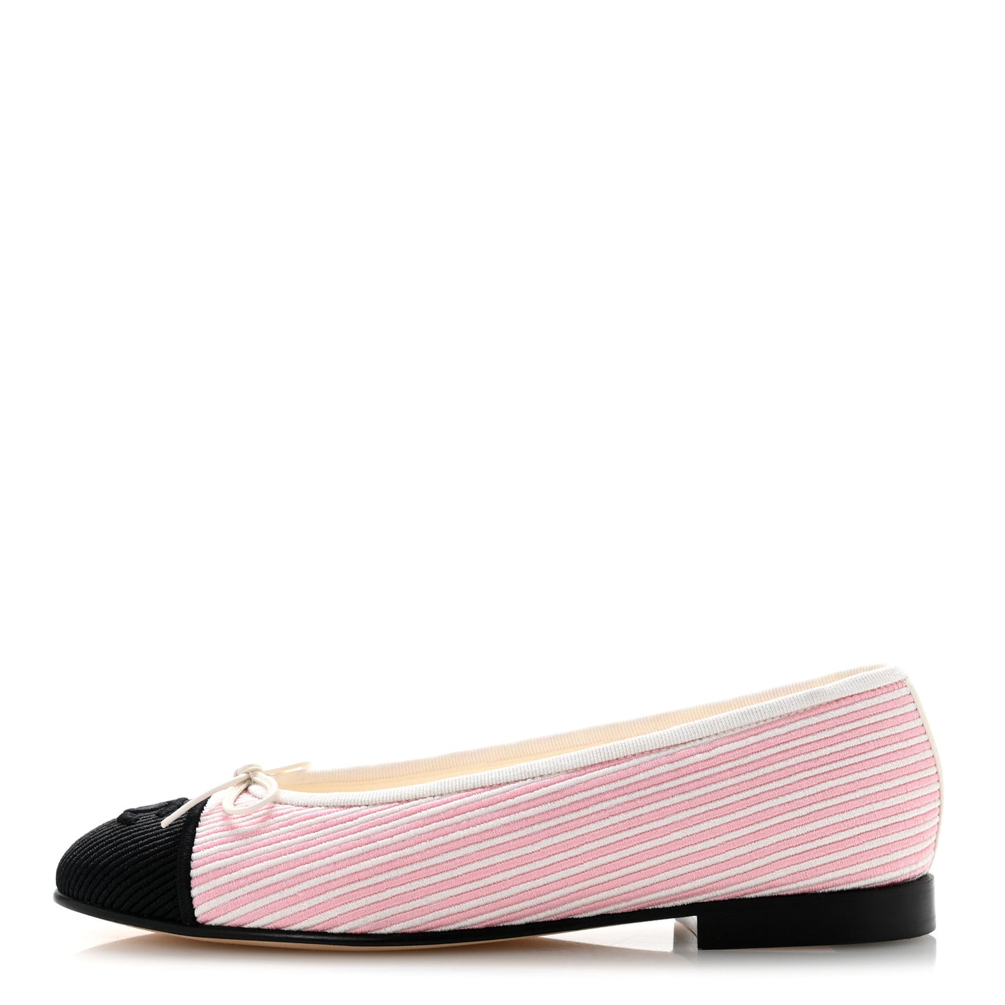 Fabric Grosgrain Cap Toe CC Flats 37.5 White Light Pink Black