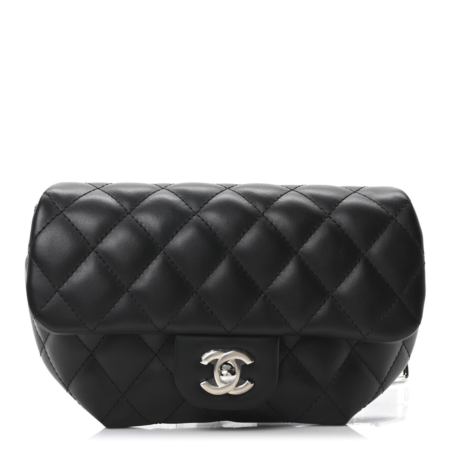 Calfskin Quilted CC Uniform Flap Belt Bag Black