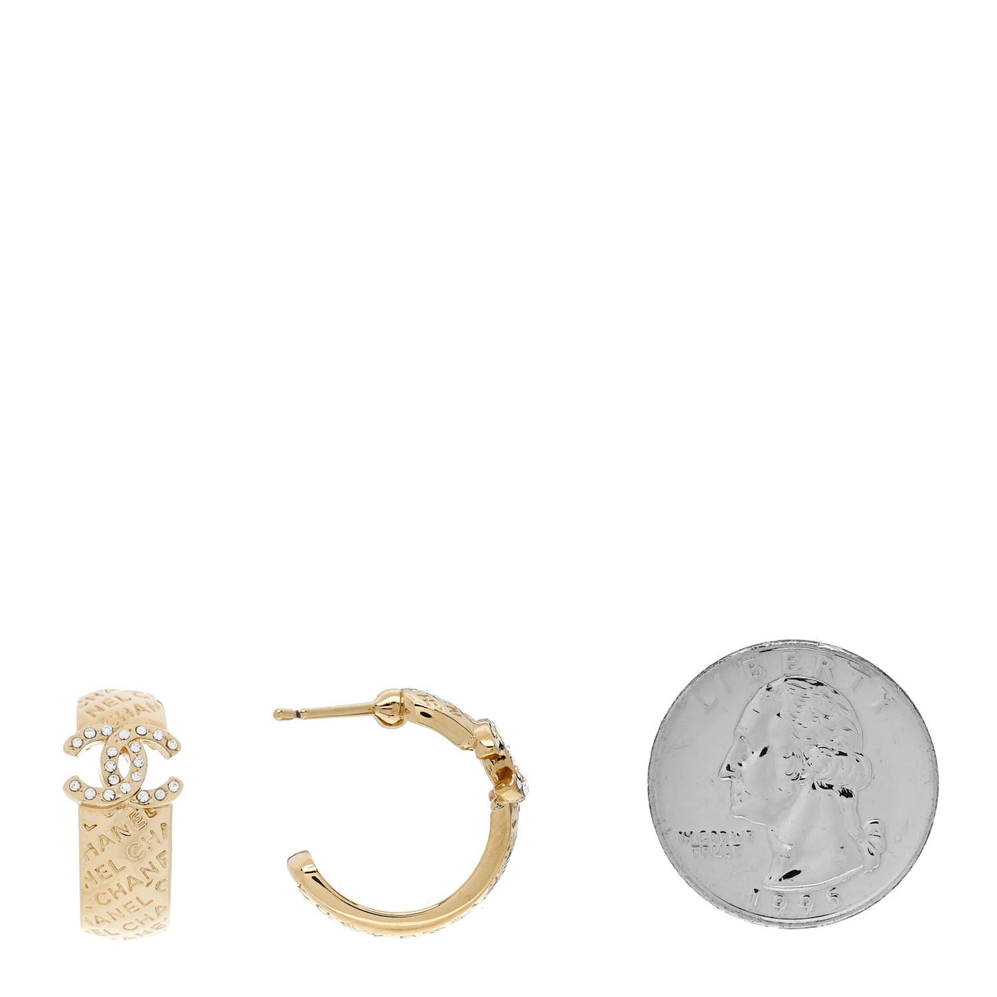 Metal Crystal CC Logo Hoop Earrings Gold