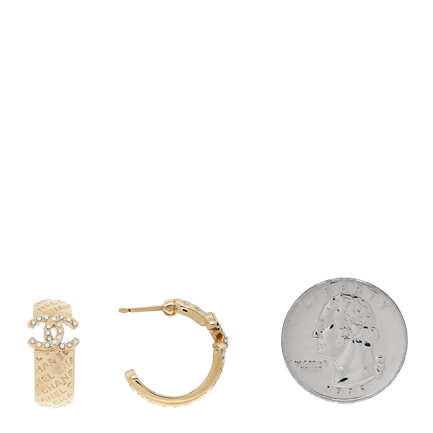 Chanel Metal Crystal CC Logo Hoop Earrings Gold 2 of 5