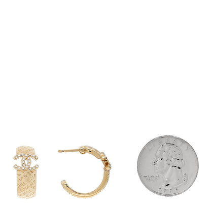 Chanel Metal Crystal CC Logo Hoop Earrings Gold 2 of 5