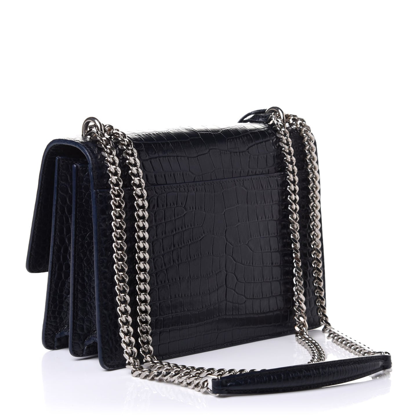 Calfskin Crocodile Embossed Medium Monogram Sunset Navy