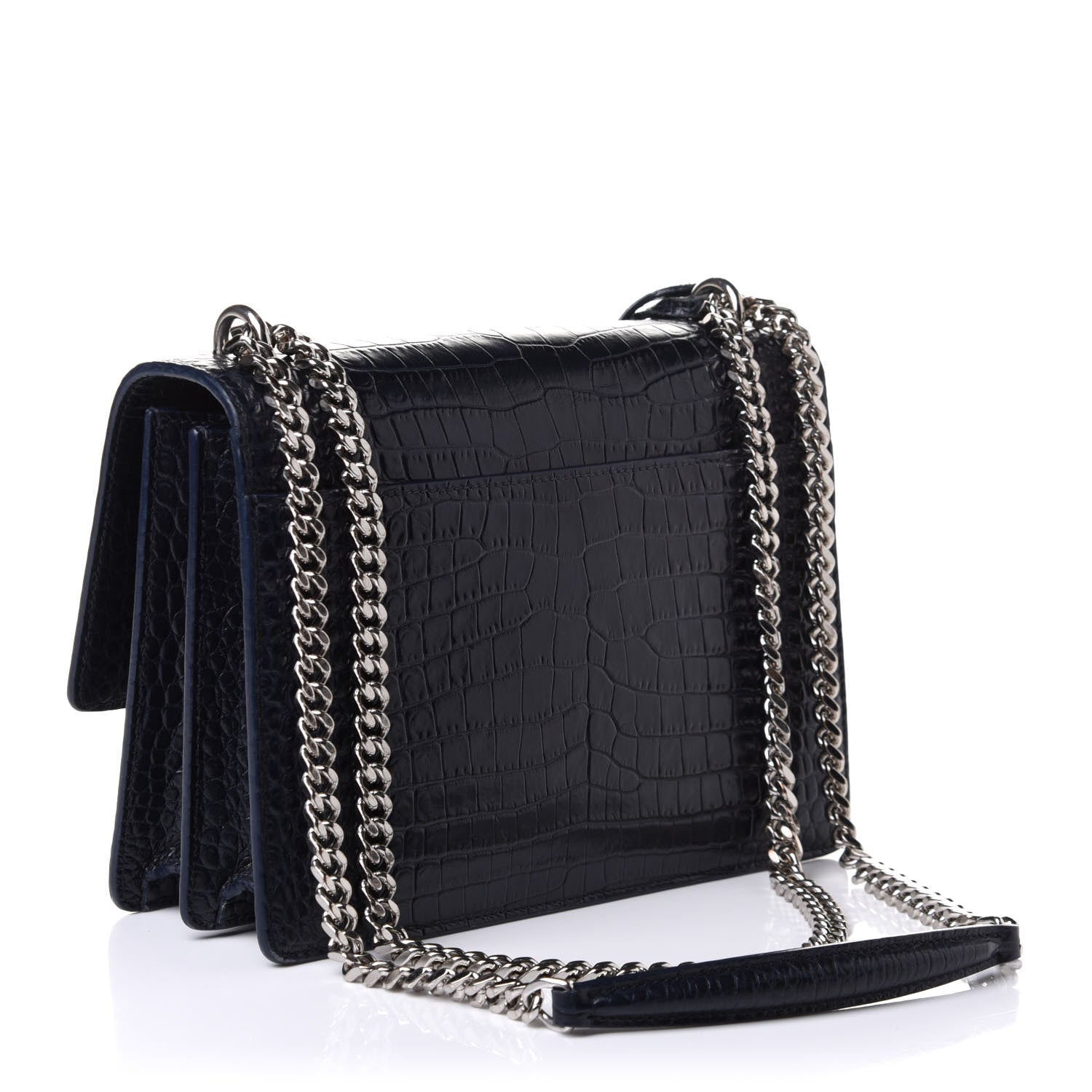 Saint Laurent Calfskin Crocodile Embossed Medium Monogram Sunset Navy 3 of 18