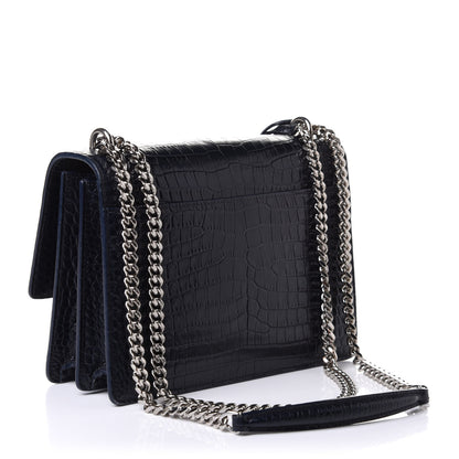 Saint Laurent Calfskin Crocodile Embossed Medium Monogram Sunset Navy 3 of 18