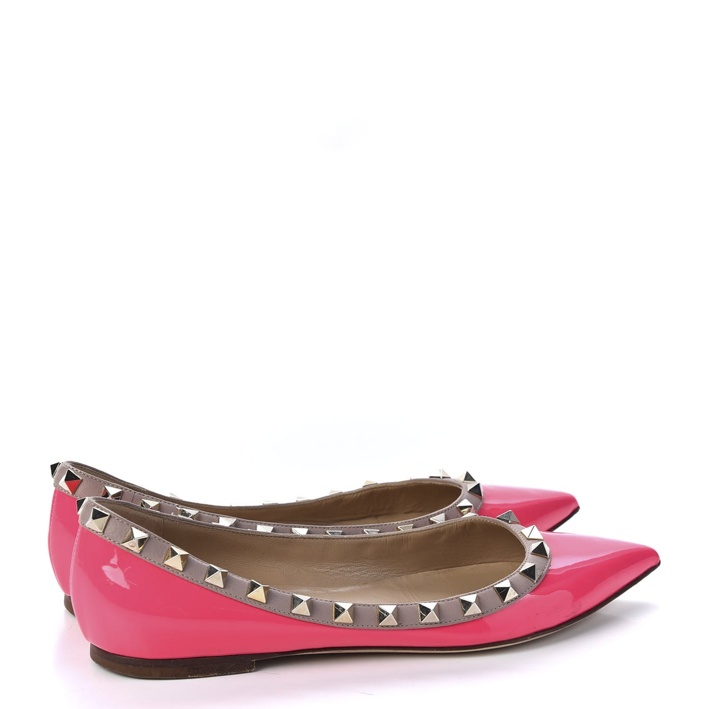 Patent Calfskin Rockstud Ballerina Flats 35.5 Fuxia Fluo Poudre
