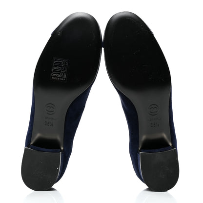 Chanel Suede CC Cap Toe Ankle Boots 35.5 Navy Blue 5 of 8