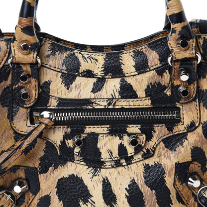 Balenciaga Smooth Calfskin Leopard Print Classic Silver Hardware Mini City Beige 10 of 10