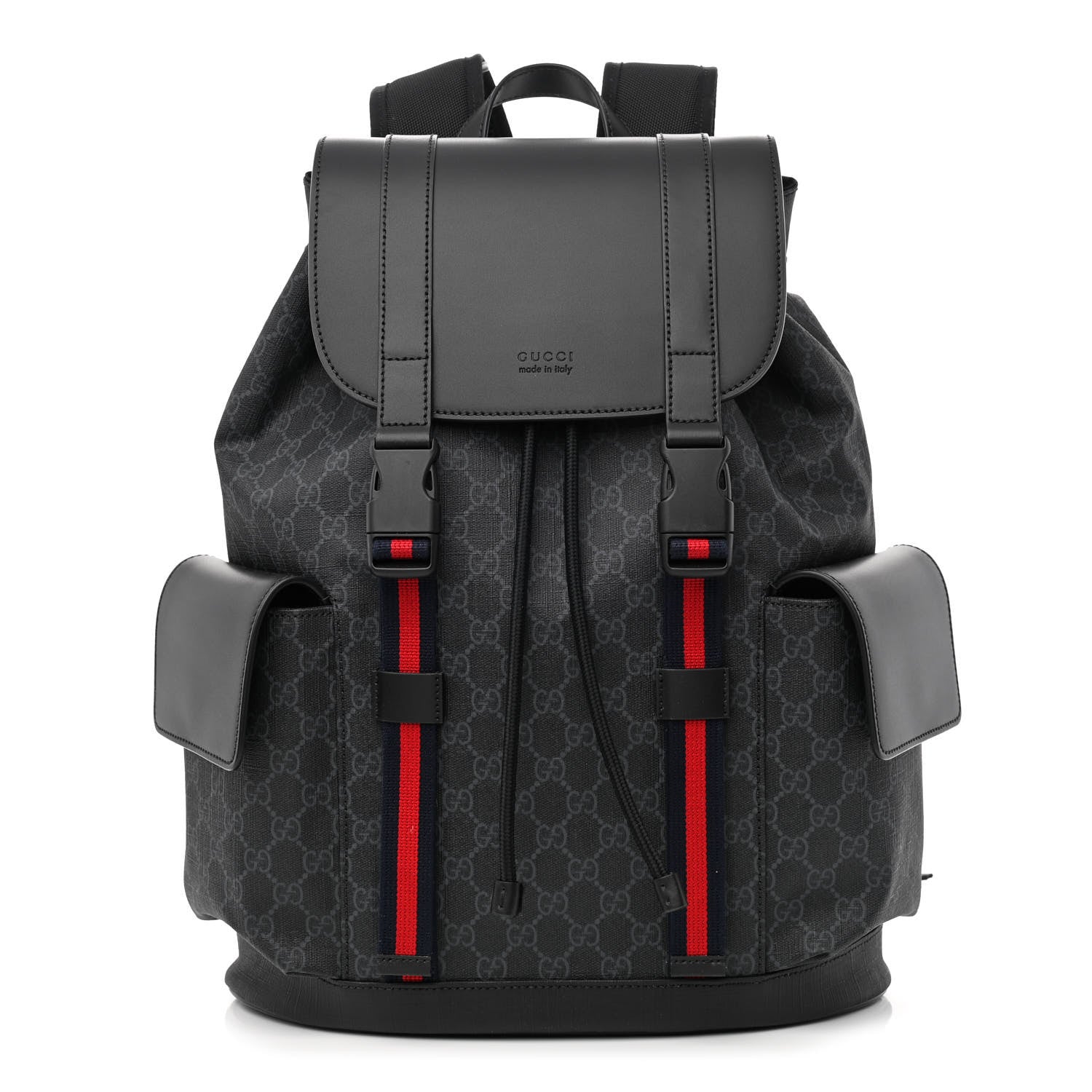 Gucci Soft GG Supreme Monogram Appia Calfskin Web Double Buckle Backpack Black 1 of 10