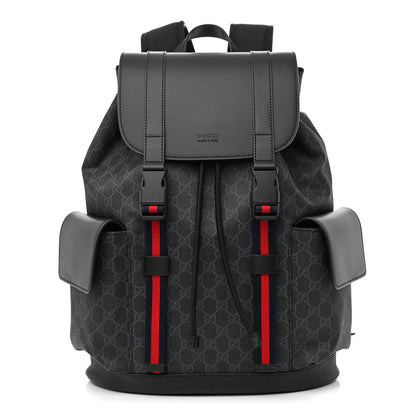Gucci Soft GG Supreme Monogram Appia Calfskin Web Double Buckle Backpack Black 1 of 10