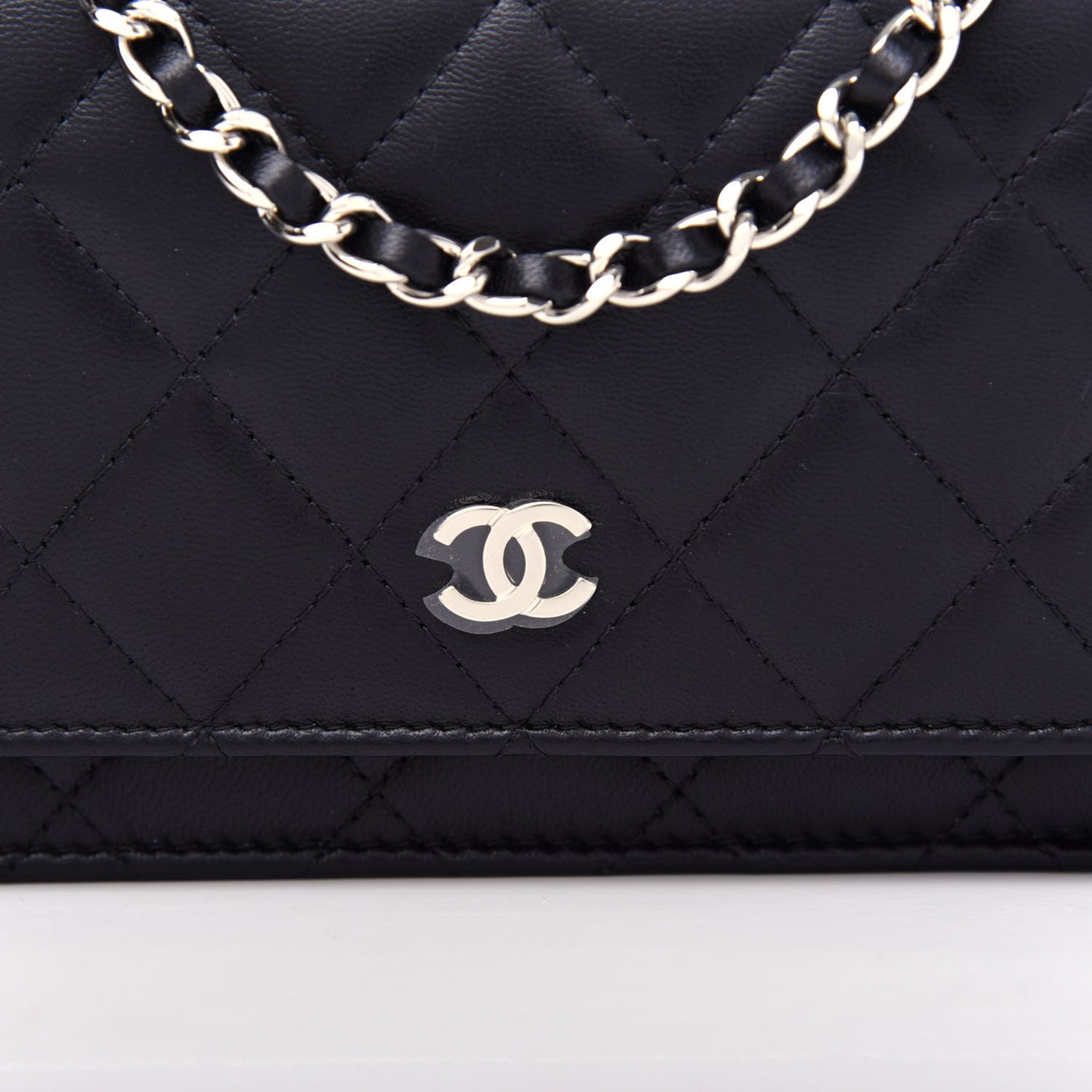 Lambskin Quilted Mini Wallet On Chain WOC Black
