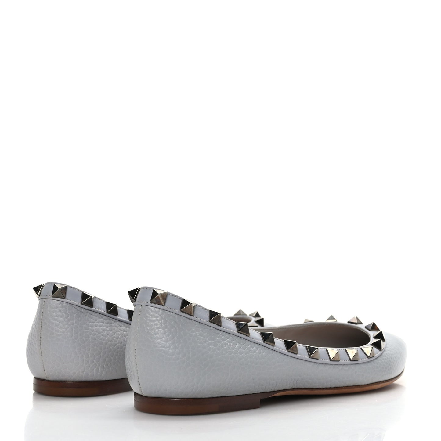 Pebbled Calfskin Rockstud Ballerina Flats 36 Pastel Grey