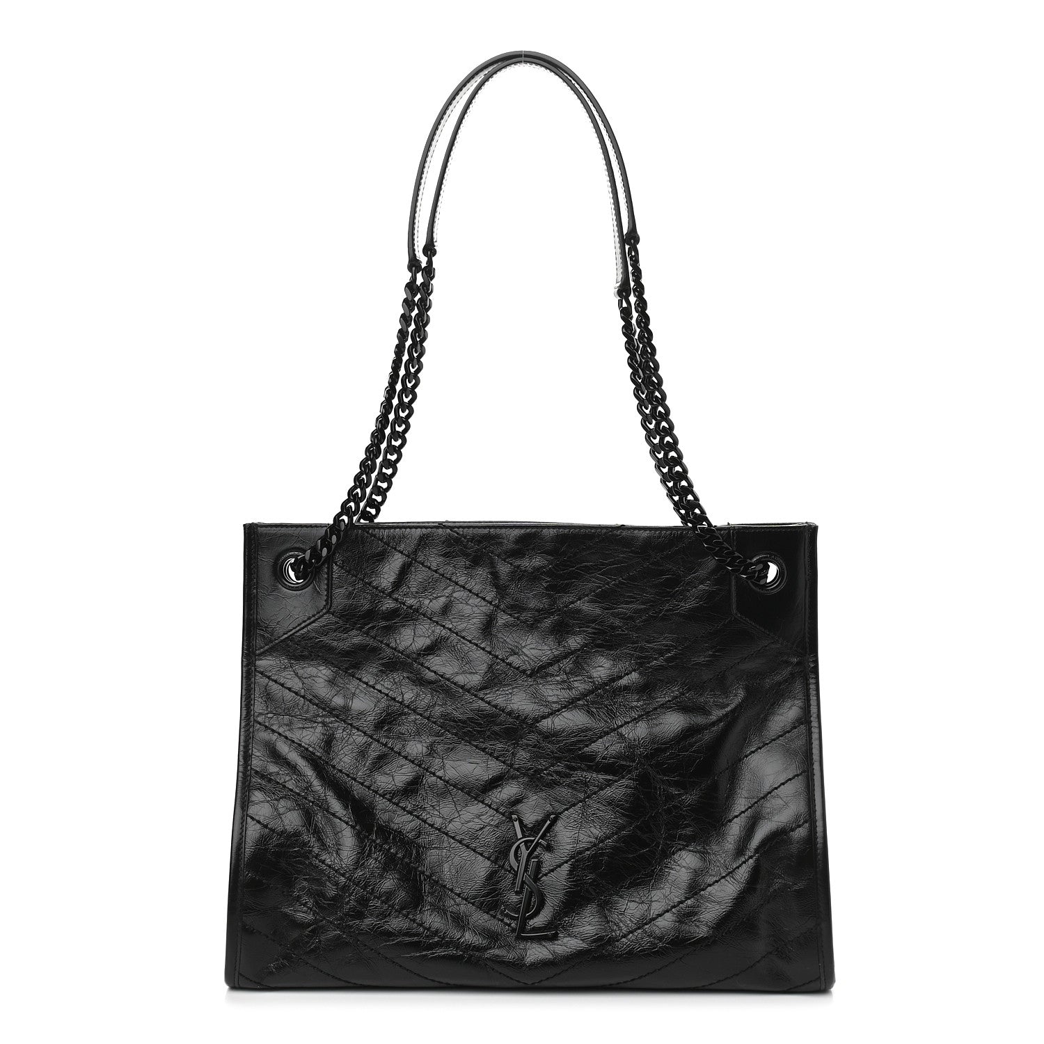 Saint Laurent Crinkled Calfskin Matelasse Monogram Medium Niki Shopper Tote Black 1 of 9